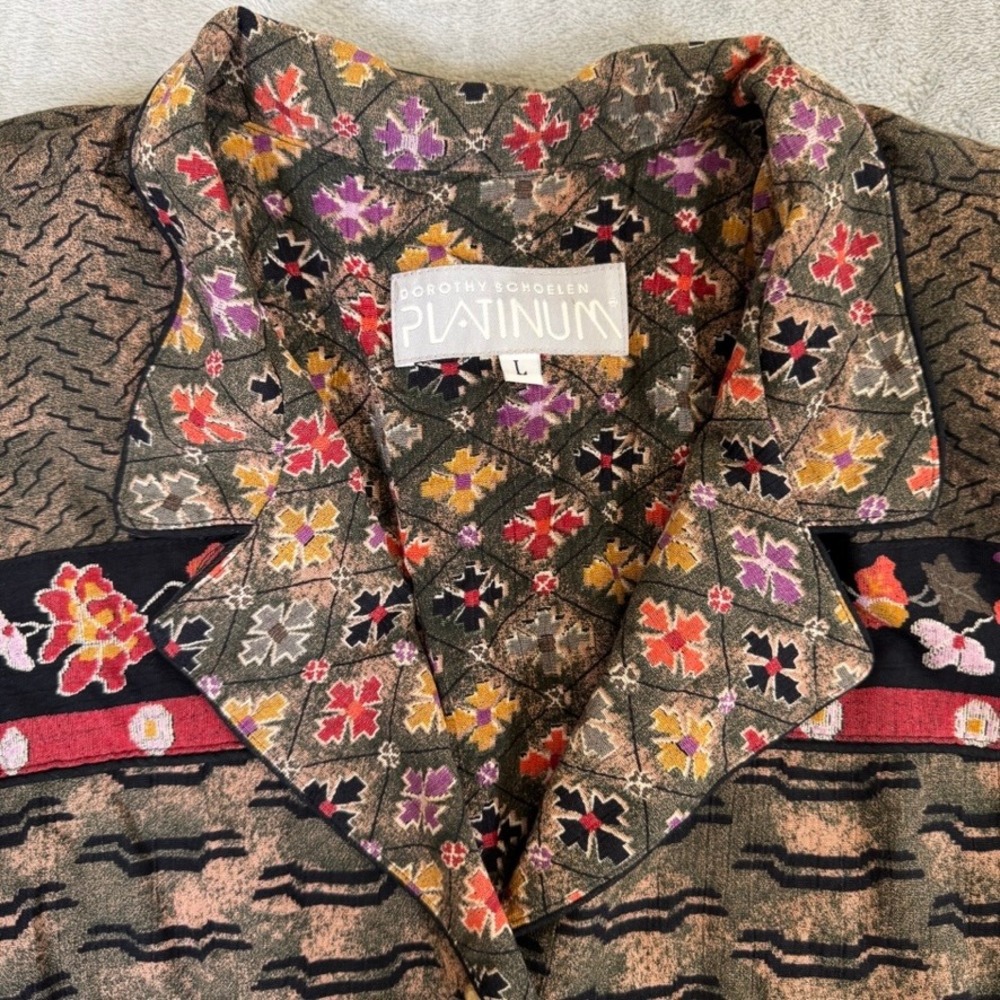 Dorothy Schoelen Platinum Cropped Jacket Large Mixed Print Artwear Vintage Style - Picture 3 of 15